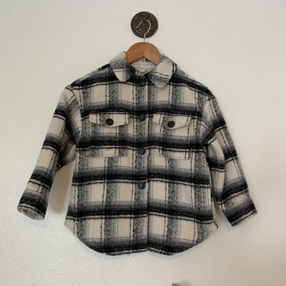 Gap Kids Plaid Shirt Jacket,‎ Black & White, Size Small